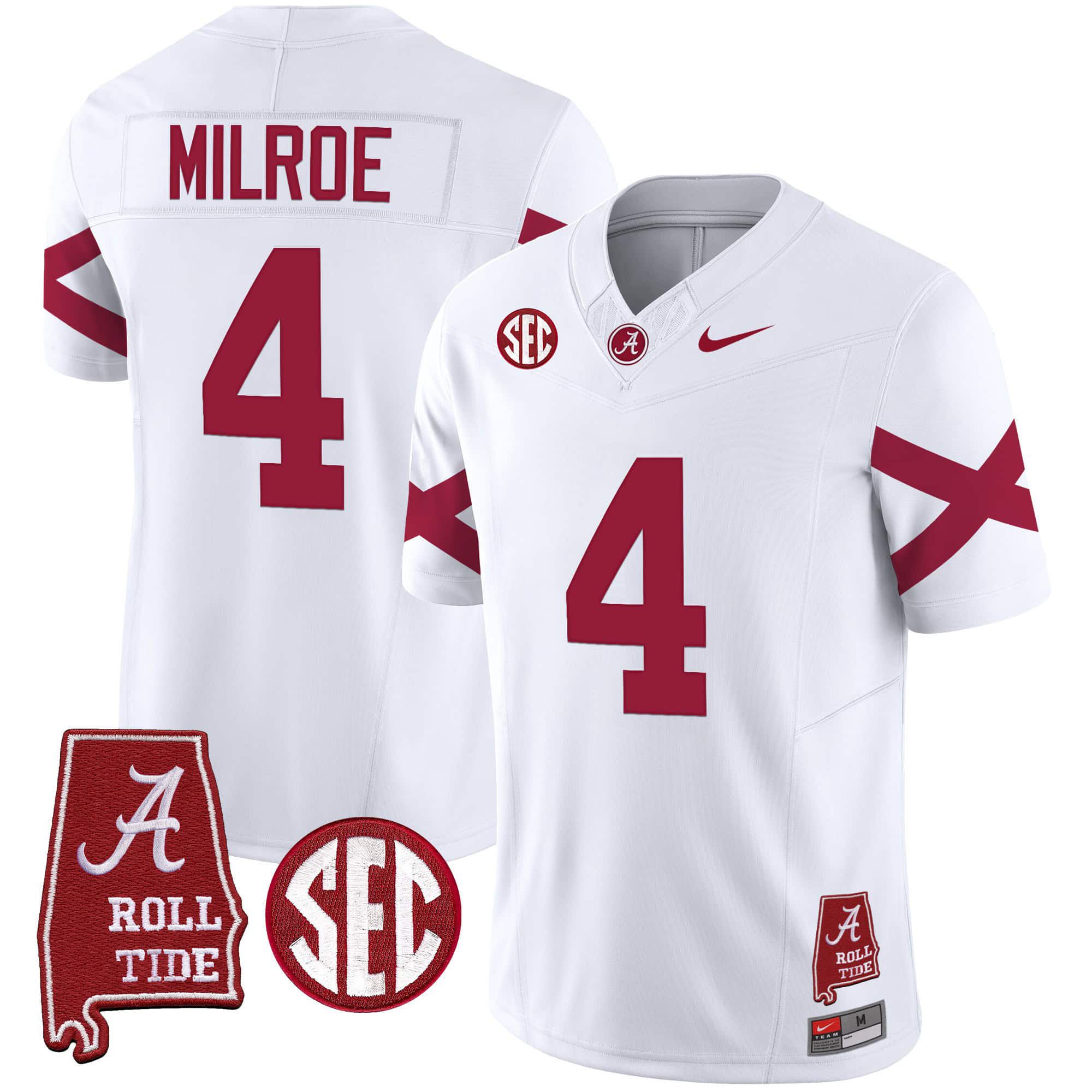 Men Alabama Crimson Tide #4 Milroe White Map Vapor Limited 2024 Nike NCAA Jersey
